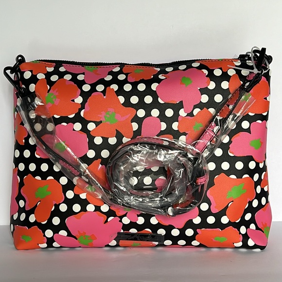 🆕 BETSEY JOHNSON Large Clear Tote Bag & Crossbody Set Black Floral Polka Dot - Picture 8 of 16